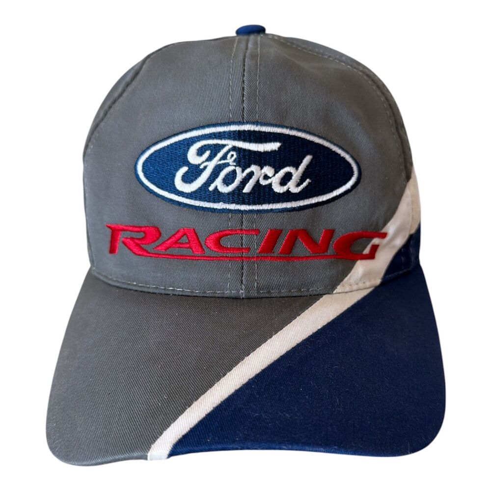 Y2K VTG Ford Motor Company Racing Baseball Cap Hat Checkered Flag NASCAR Sports